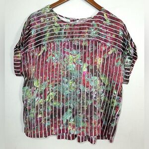 Soft Surroundings Botanical Striped Abstract Print Loose Fit Top Blouse Sz L